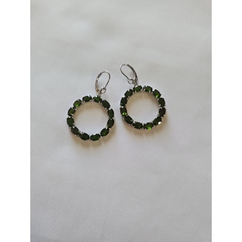 JTV Chrome Diopside White Topaz Earrings 11ct Rhodium over Silver Dangle Circle